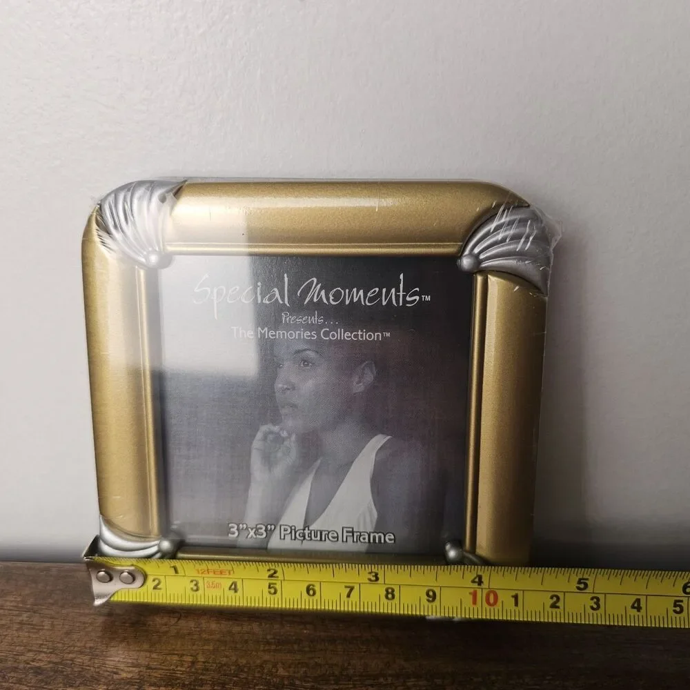 Brand New Miniature 3x3 Gold Picture Frame MCM Silver Corner Accents